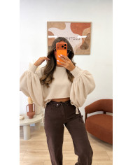 Top mitaines dentelle beige