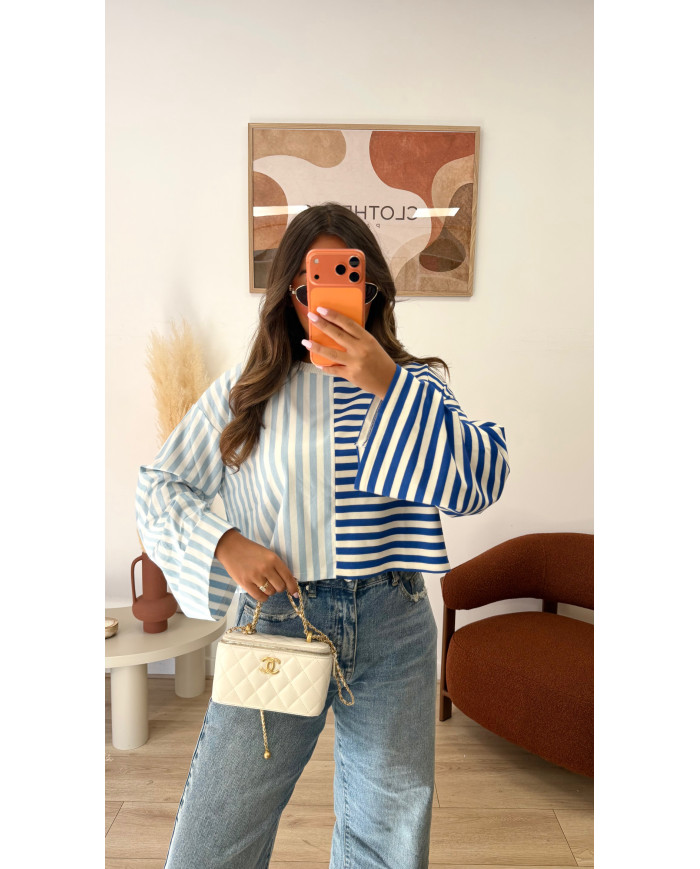 T-shirt rayé bicolore Bleu