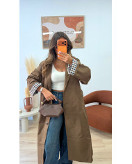 Trench Long marron détails à carreaux