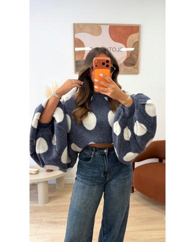Pull oversize pois bleu marine