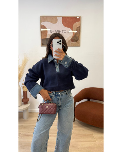 Pull Polo Bimatiere Jean & bleu marine