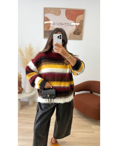 Pulll Rayé bordeaux noir & Jaune