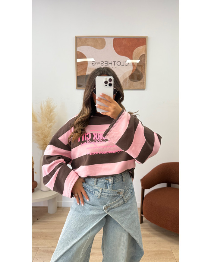Haut rayé Choco & Rose détails rose