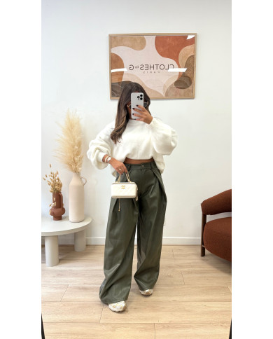 Pantalon large simili Kaki