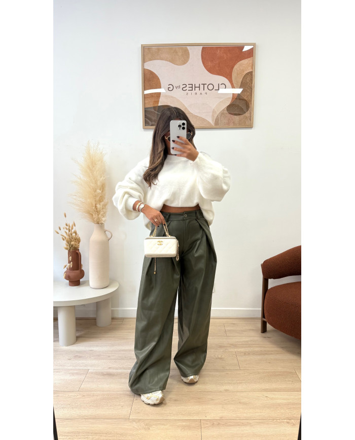 Pantalon large simili Kaki
