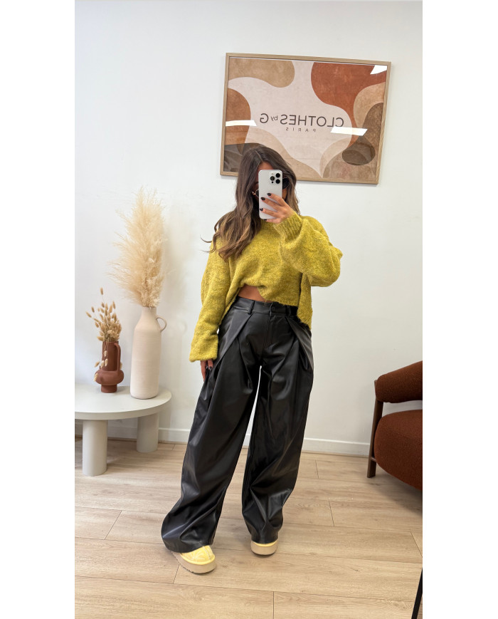 Pantalon large similicuir noir