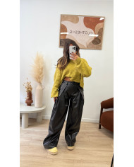 Pantalon large simili bordeaux