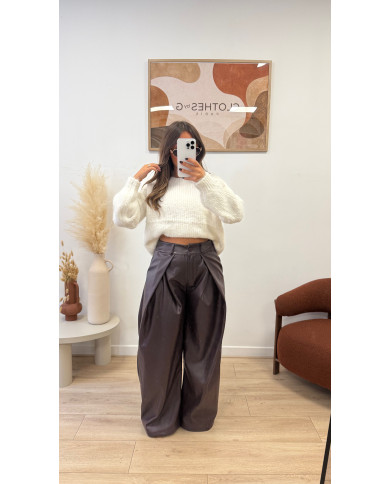 Pantalon large simili bordeaux