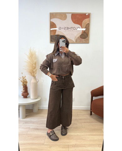 Jean Droit fashion délavé Choco