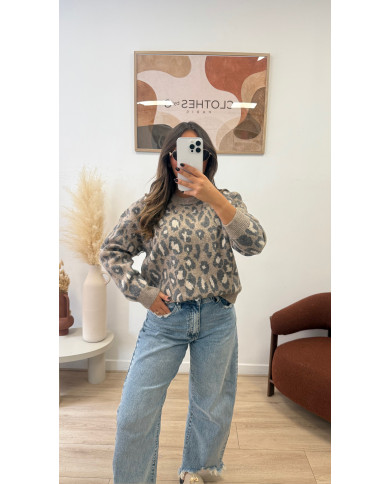 Pull Léopard beige & gris