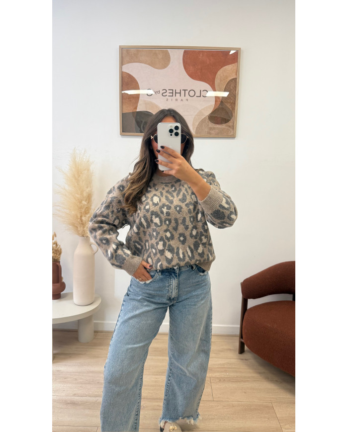 Pull Léopard beige & gris