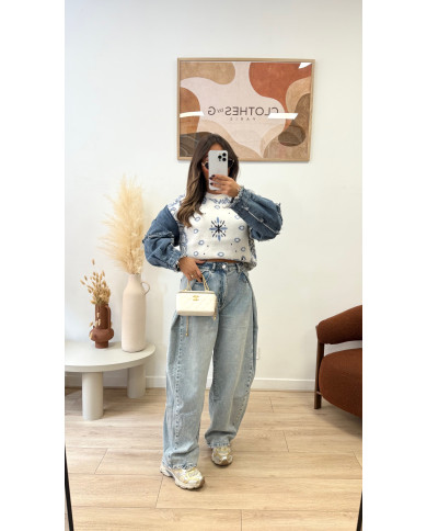 Pull bandana bimatiere beige jean