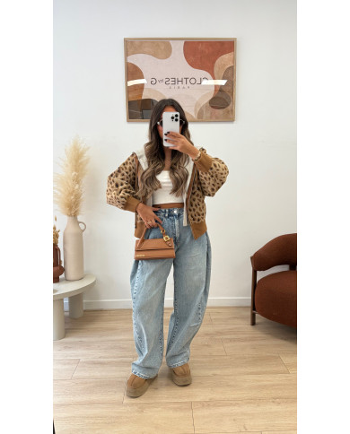 Gilet à capuche léopard Camel