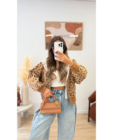 Gilet à capuche léopard Camel