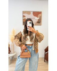 Gilet à capuche léopard Camel