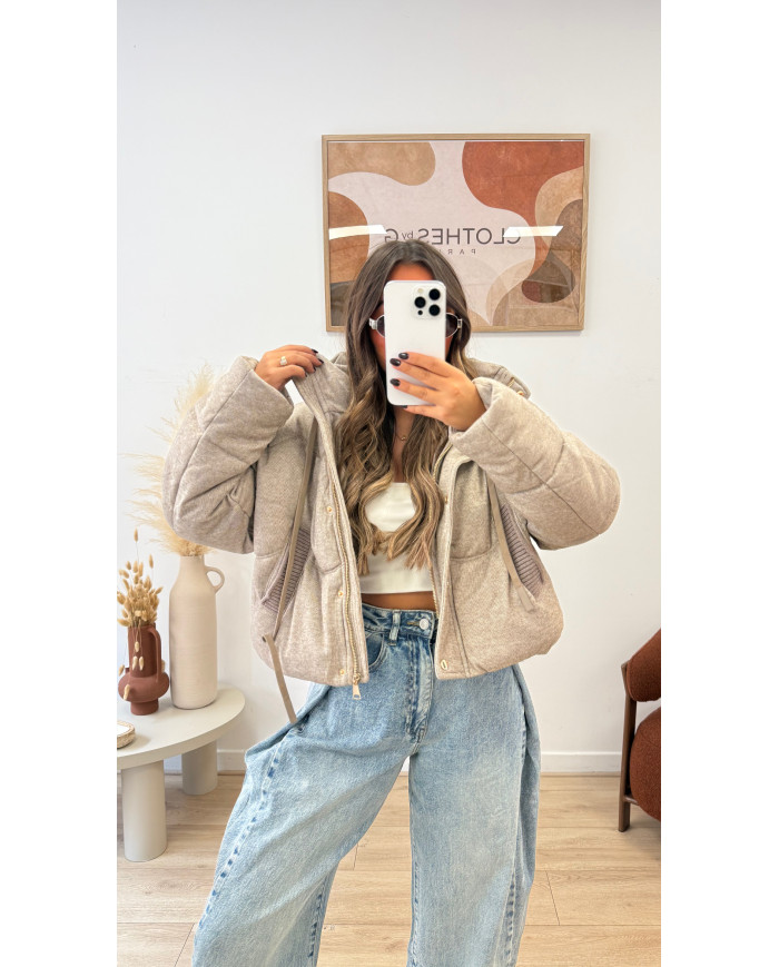 Doudoune taupe détails gilet