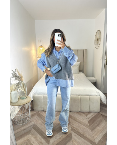 Pull gris outlet chemise