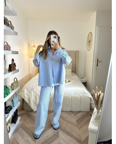 Ensemble chemise rayé Bleu ouverte dos