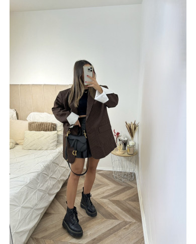 Blazer Rayé retroussé Brown