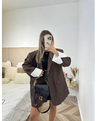 Blazer Rayé retroussé Brown