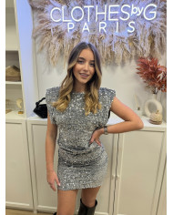 Robe courtes épaulettes Paillettes argent