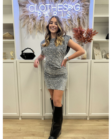 Robe courtes épaulettes Paillettes argent