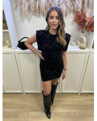 Robe courtes épaulettes Paillettes Noir