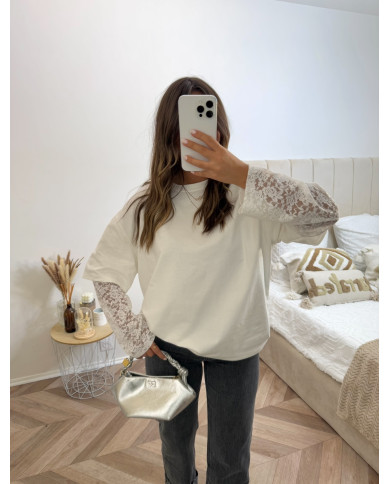 T-shirt manches dentelle blanc