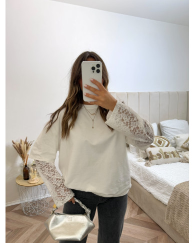 T-shirt manches dentelle blanc