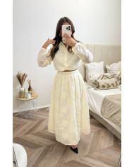 Ensemble jupe broderie fleurs Noir