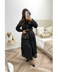 Ensemble jupe broderie fleurs Noir