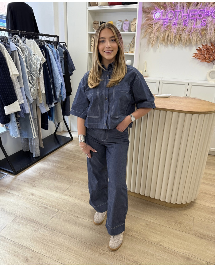 Ensemble chemise crop en jean tissu