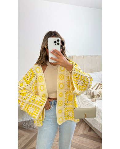 Gilet crochet oversize Jaune