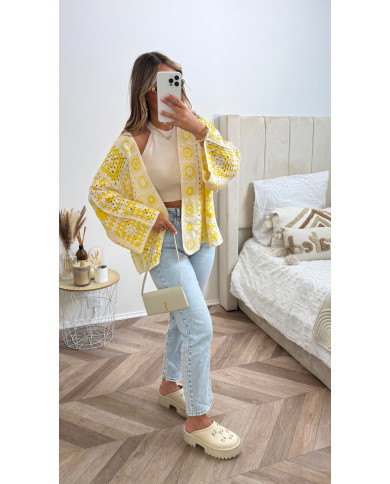 Gilet crochet oversize Jaune