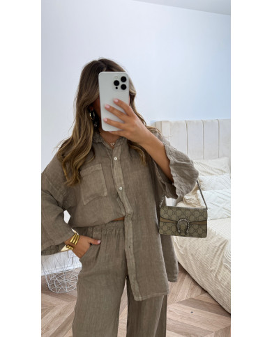 Ensemble chemise 100% Lin Taupe